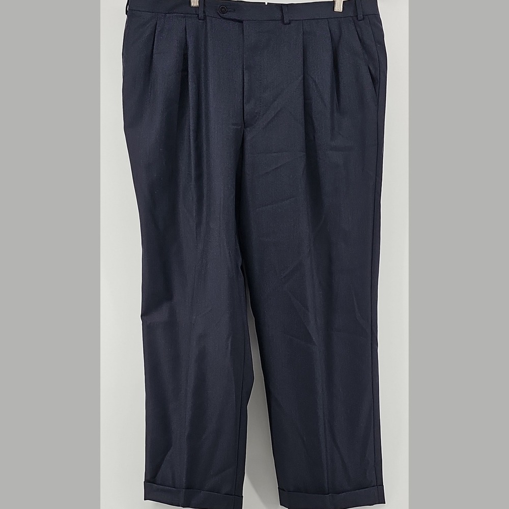 Ermenegildo Zegna Mens Pants 42 Wool Navy Blue Pleated Cuffed Luxury Trousers
